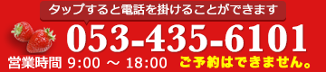 タップすると電話を掛けることができます。053-435-6101。営業時間9:00～18:00。ご予約はできません。